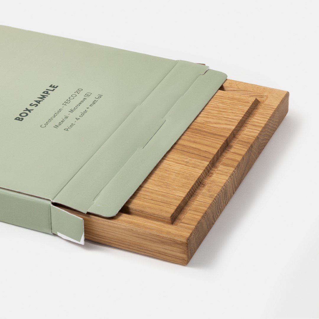 Manufacturer of wooden promotional gadgets – Flute E cardboard with full‑color print