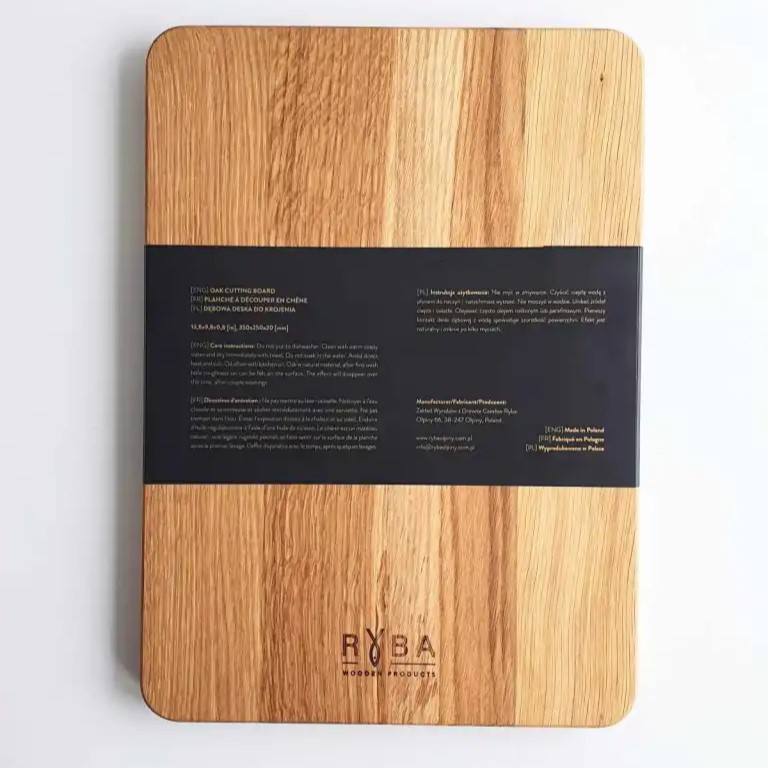 Cutting board manufacturer – back text instructions on sleeve