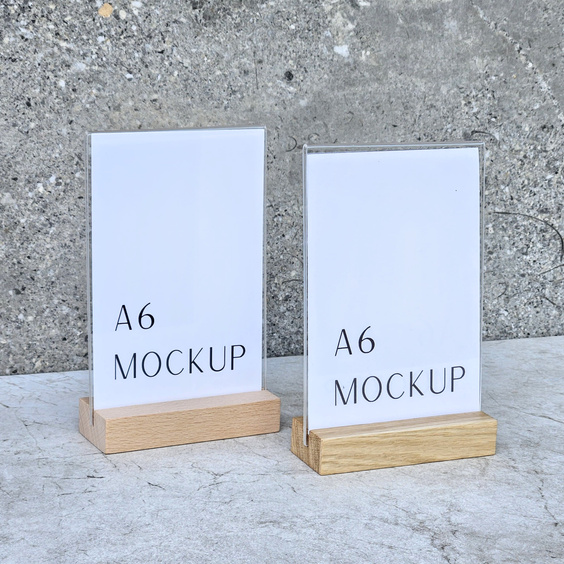 Beech menu stand with plexi A6