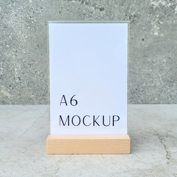 Beech menu stand with plexi A6