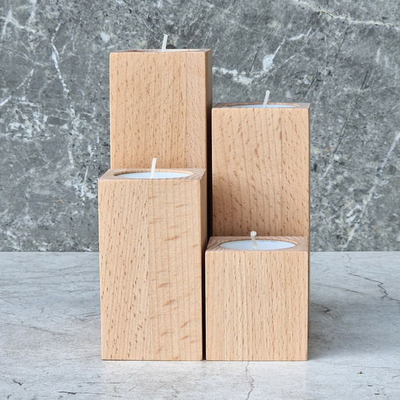 Beech tealight candle holder 50x50x60 mm