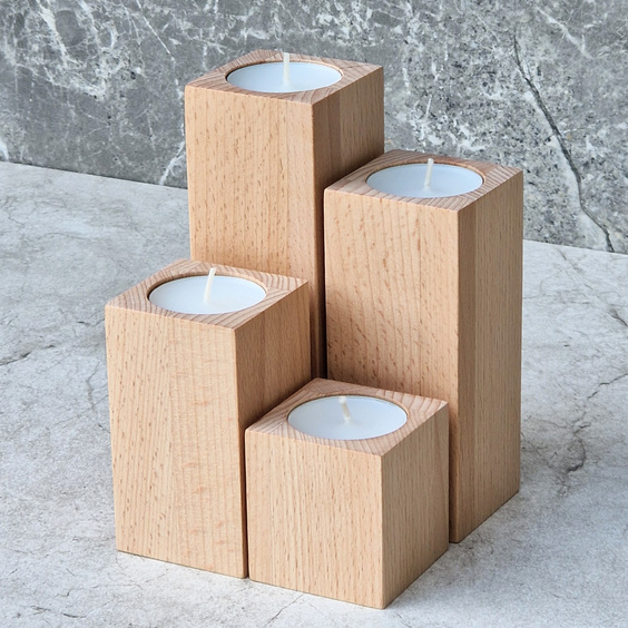 Beech tealight candle holder 50x50x150 mm